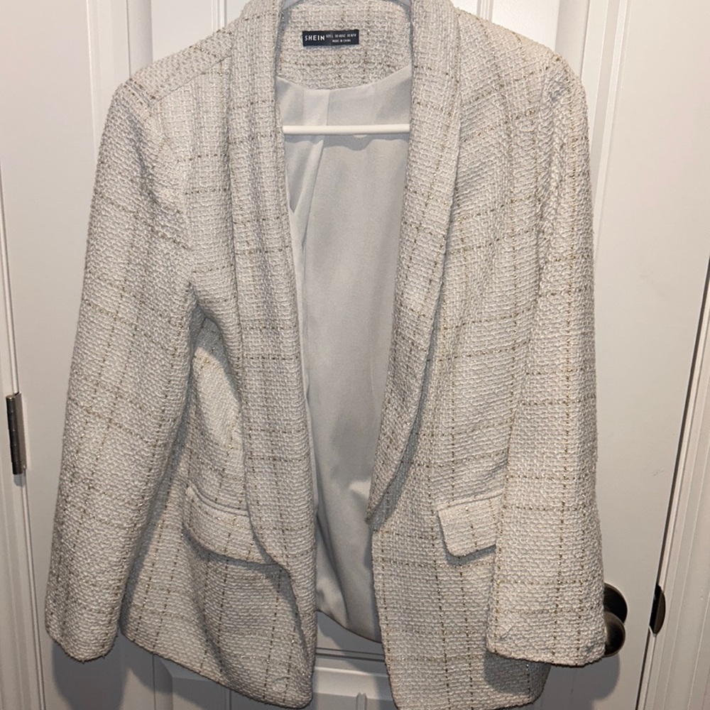 Plaid open front blazer